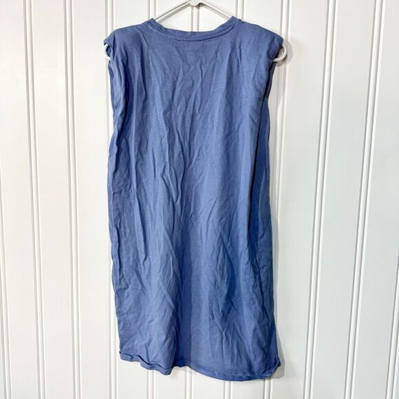 Zara Padded Shoulder Crewneck Cotton Blue Tunic Dress Size Medium - Picture 2 of 4